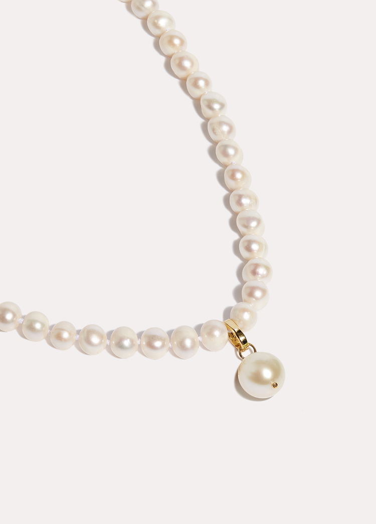 Pearl Necklace with Ada Gold Charm Set